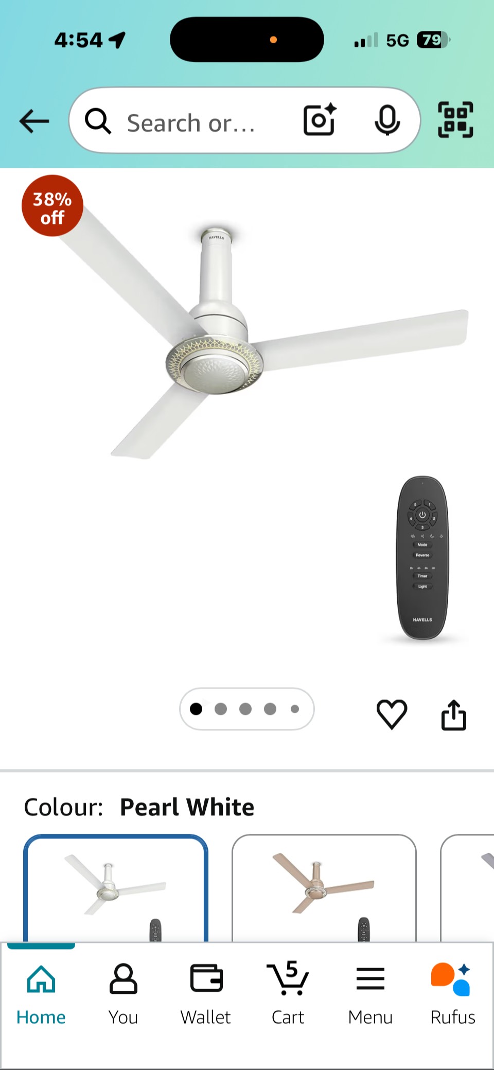 Havells Ceiling Fan in pearl white with remote control, designed for efficient cooling, located in Faridkot.