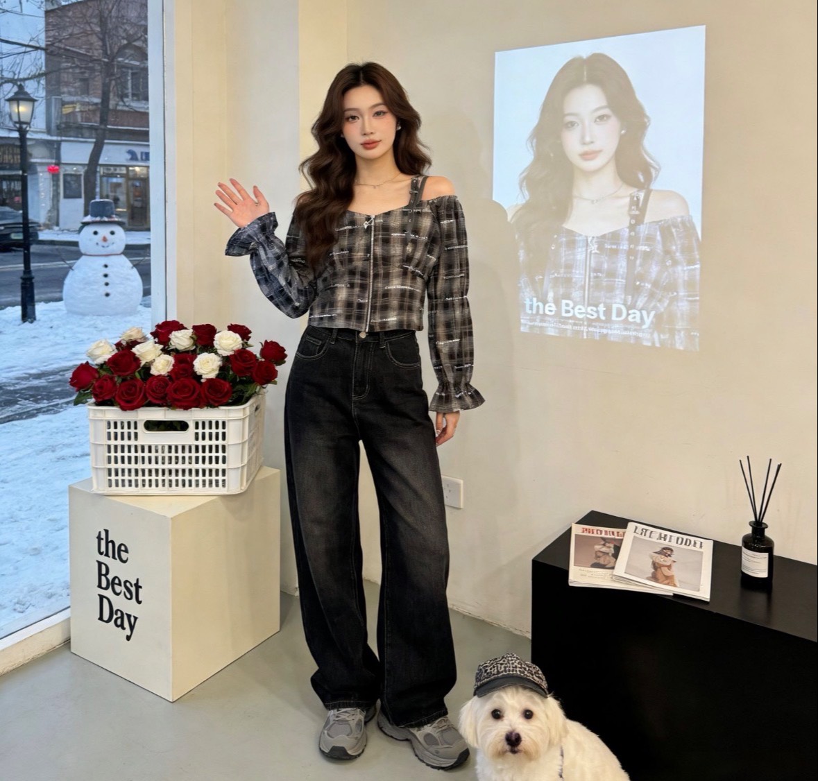 GIRLS VILLA - Korean Fashion: Top and Baggy Jeans in Cheeka in CHEEKA