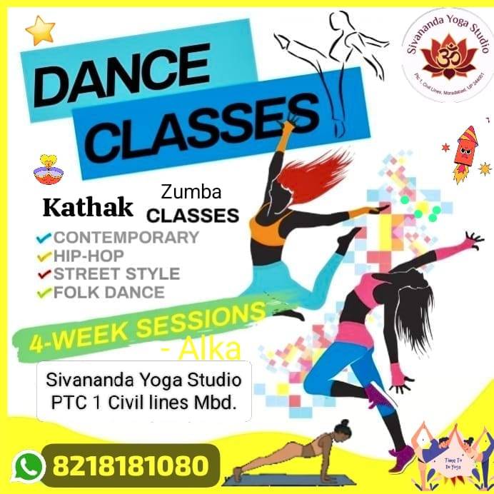 Participants engaged in vibrant dance classes featuring Kathak, Zumba, and Bollywood styles at SIVANANDA YOG ASHRAM TRUST in 