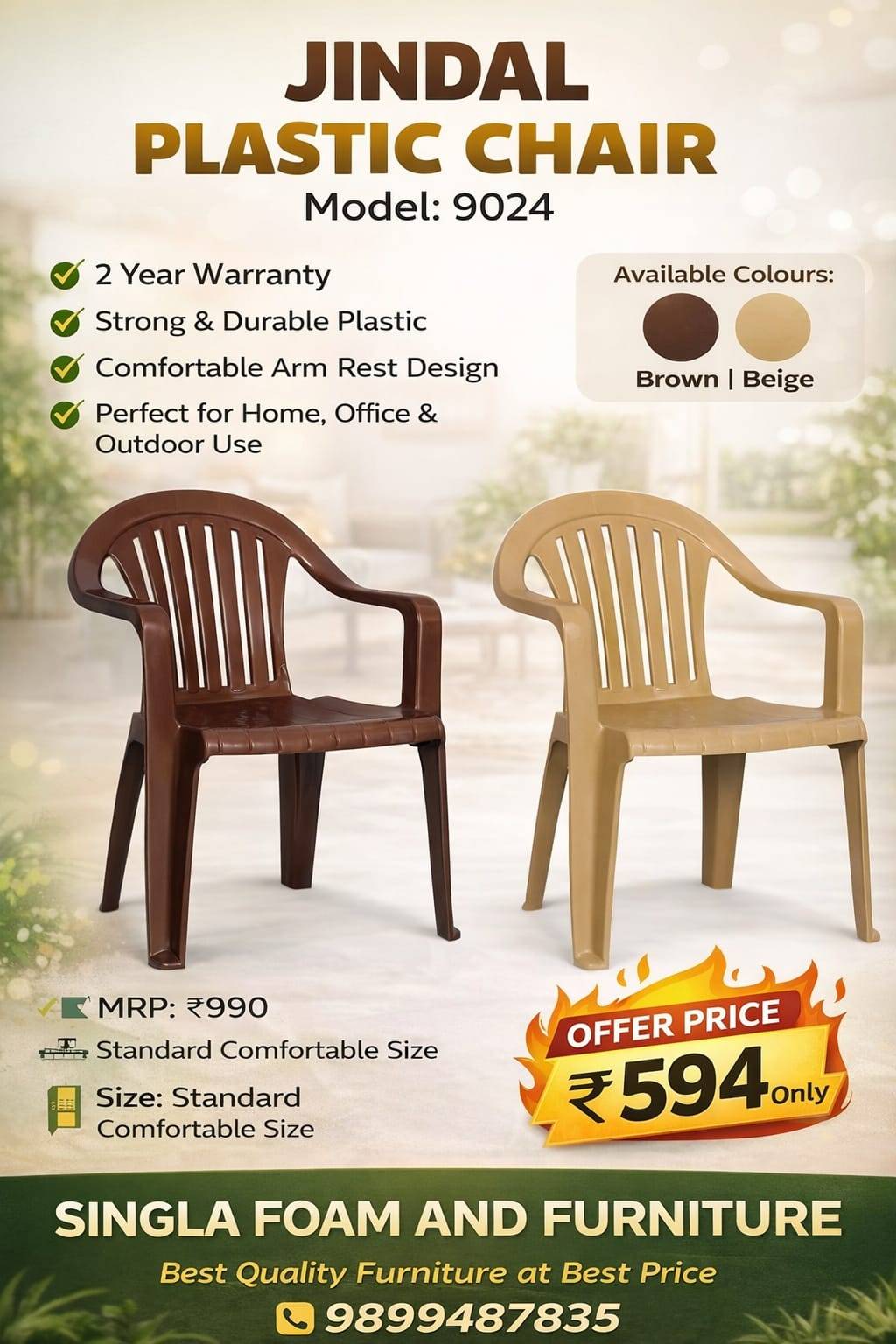 SINGLA FOAM AND FURNITURE - Jindal Plastic Chair Model: 9024 in Gurugram in GURGAON