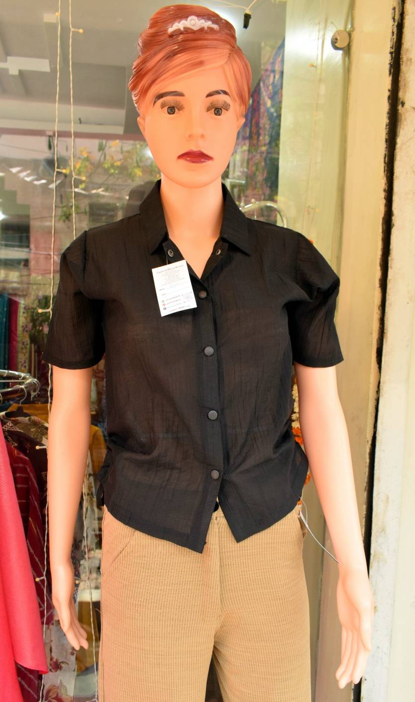 Elegant black button-down shirt designed for versatile styling, available at SHEETESH SONI in GORAKHPURMP - Image 1