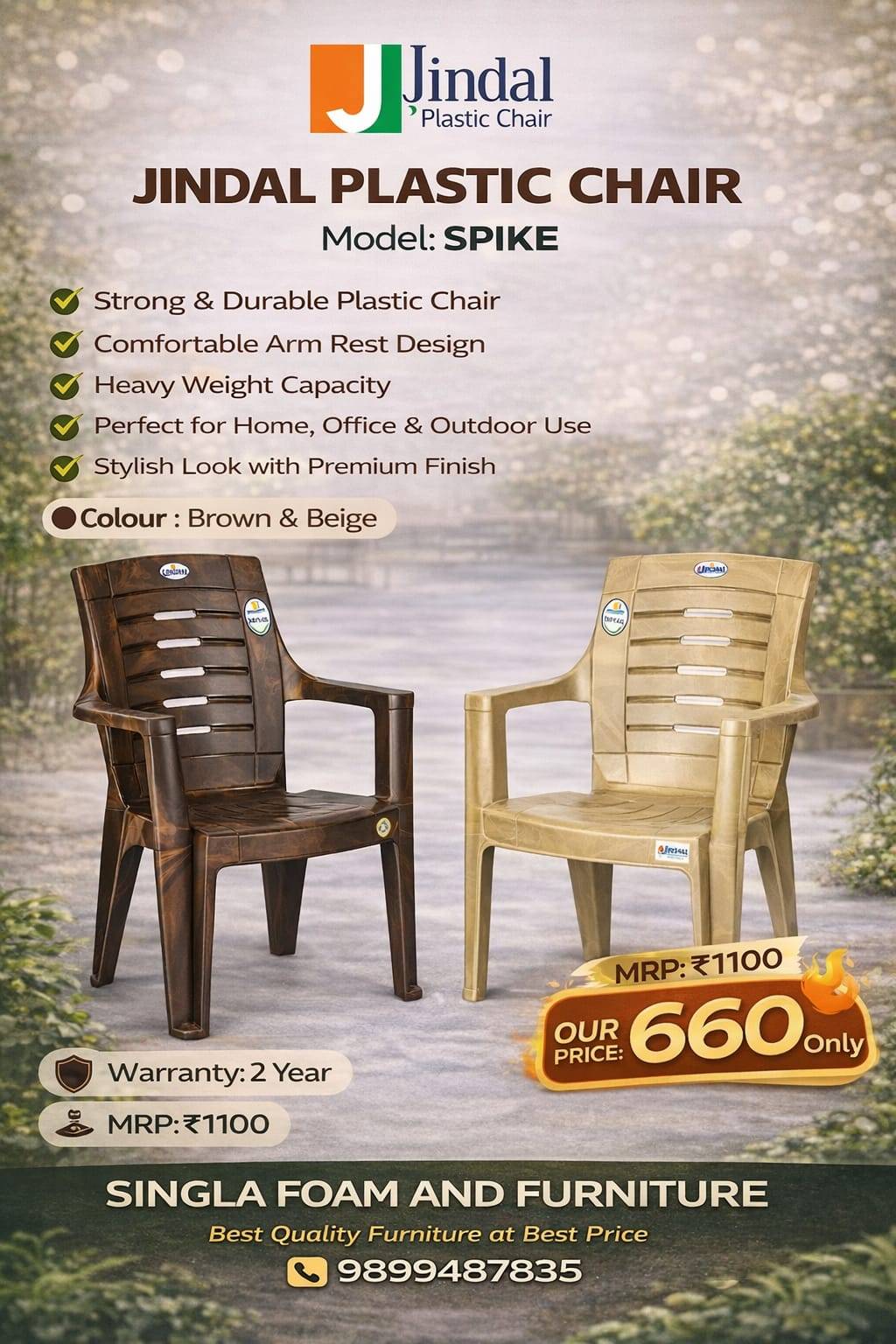 SINGLA FOAM AND FURNITURE - Jindal Plastic Chair - Spike in Gurugram in GURGAON