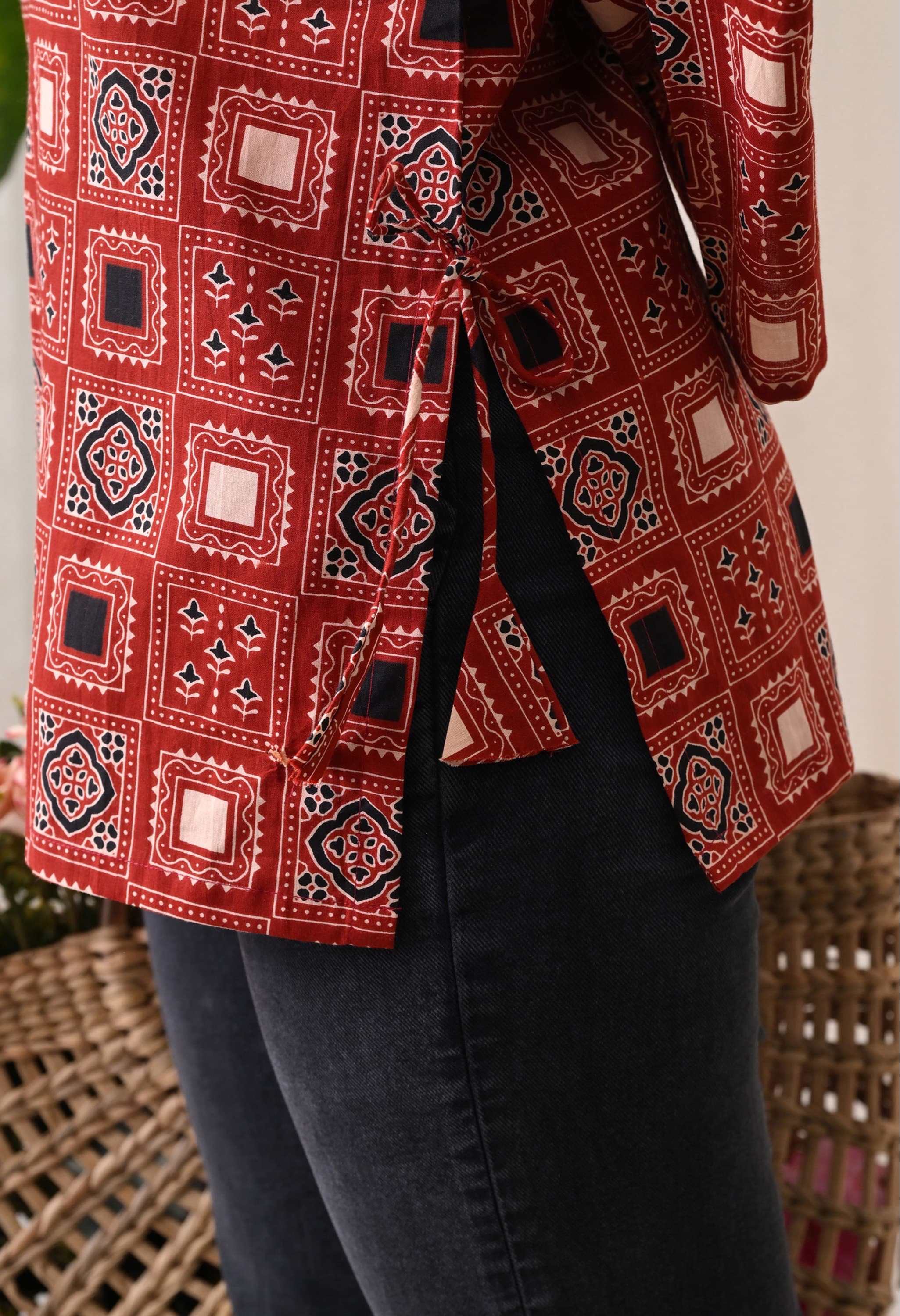 Colorful Printed Ethnic Tunic designed for a stylish fusion look, crafted from soft cotton, showcased in Jaipur.