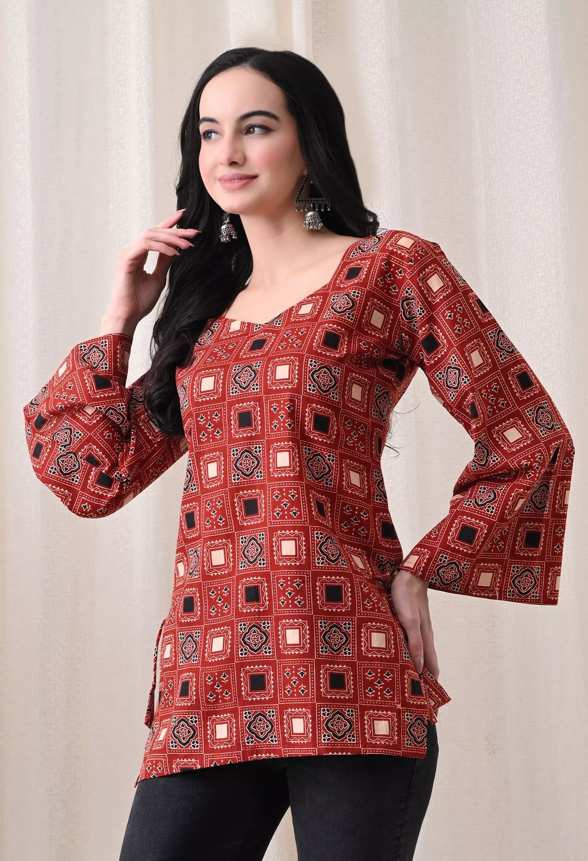 Colorful Printed Ethnic Tunic designed for a stylish fusion look, crafted from soft cotton, showcased in Jaipur. - Image 4