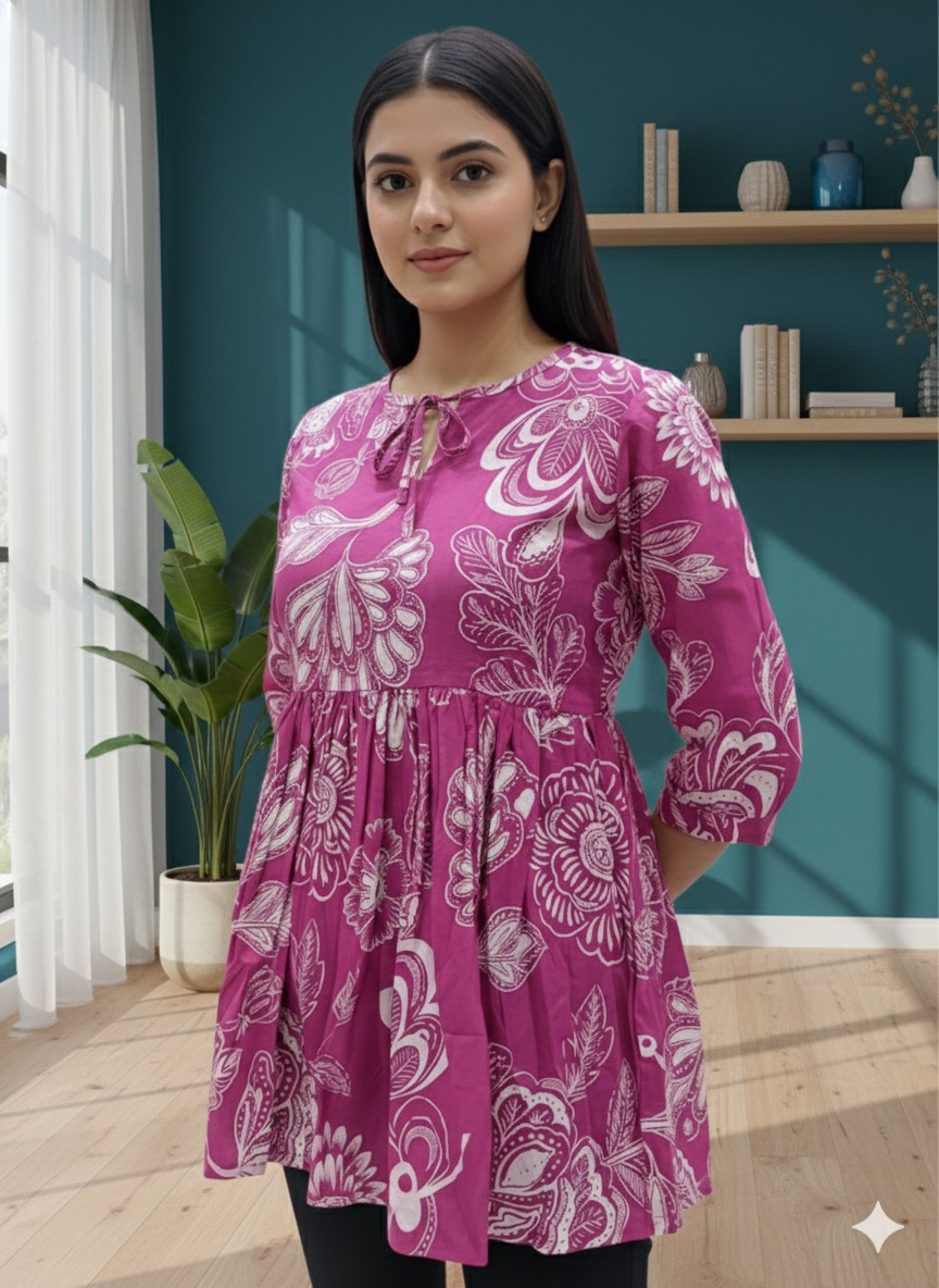 Stylish purple Pappu Top with floral print showcasing vibrant colors, perfect for modern and ethnic fashion in Jaipur. - Image 2