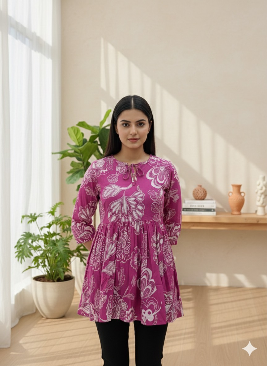 Stylish purple Pappu Top with floral print showcasing vibrant colors, perfect for modern and ethnic fashion in Jaipur. - Image 3