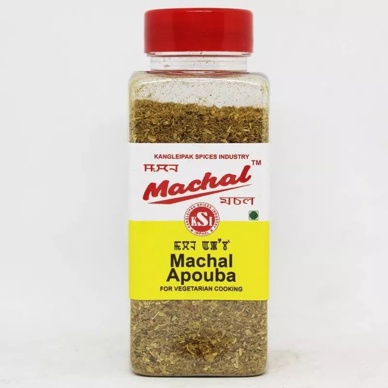 Machal Apouba spice mix in a vibrant packet, showcasing its rich colors and branding, available in Imphal for enhancing veget