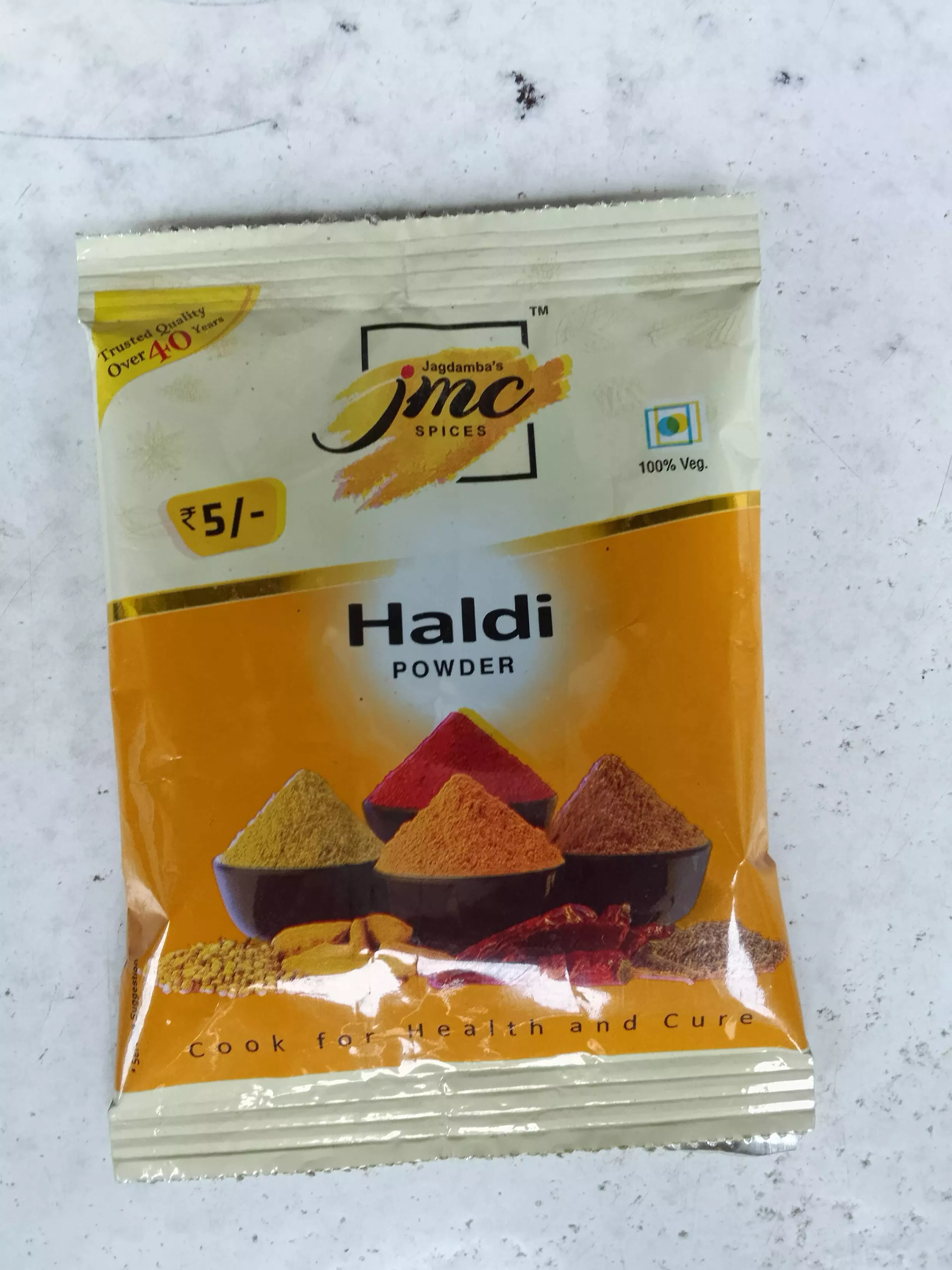 Pure and fresh Jagdamba's JMC Haldi Powder in Muzaffarpur, a vibrant yellow spice ideal for enhancing flavor and color in Ind