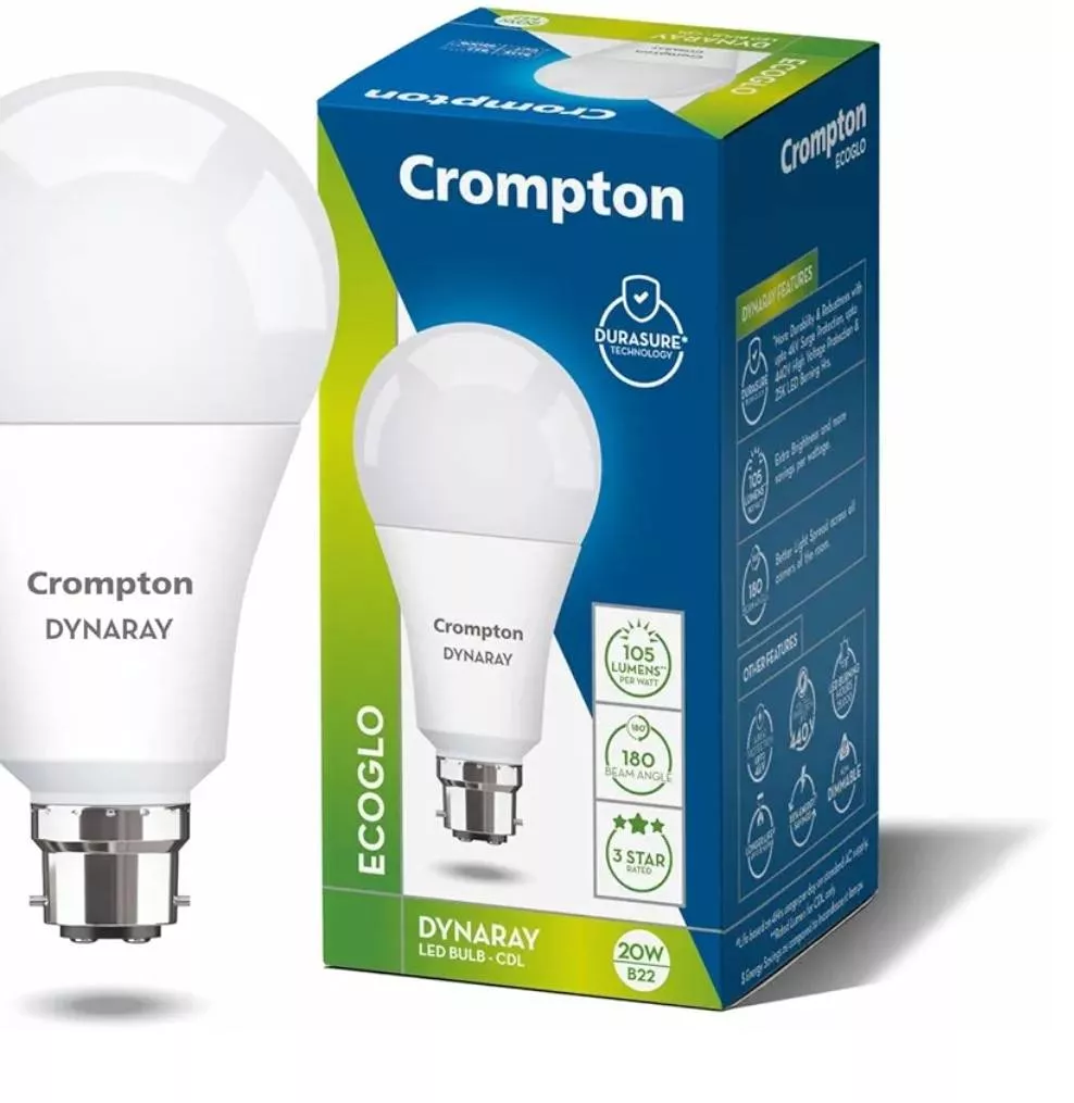 Crompton LED Bulb in Guwahati, showcasing its sleek design and bright illumination, perfect for home and office use.