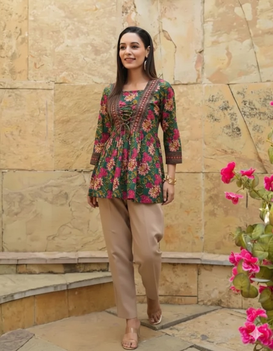 CLICK KART - Floral Printed Peplum Kurti in Jaipur in JAIPUR