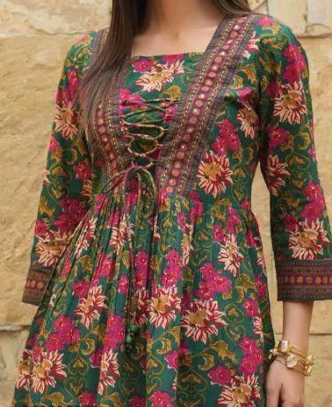 Trendy Floral Printed Peplum Kurti with gathered waist in Jaipur, showcasing elegant floral patterns and a stylish design. - Image 3