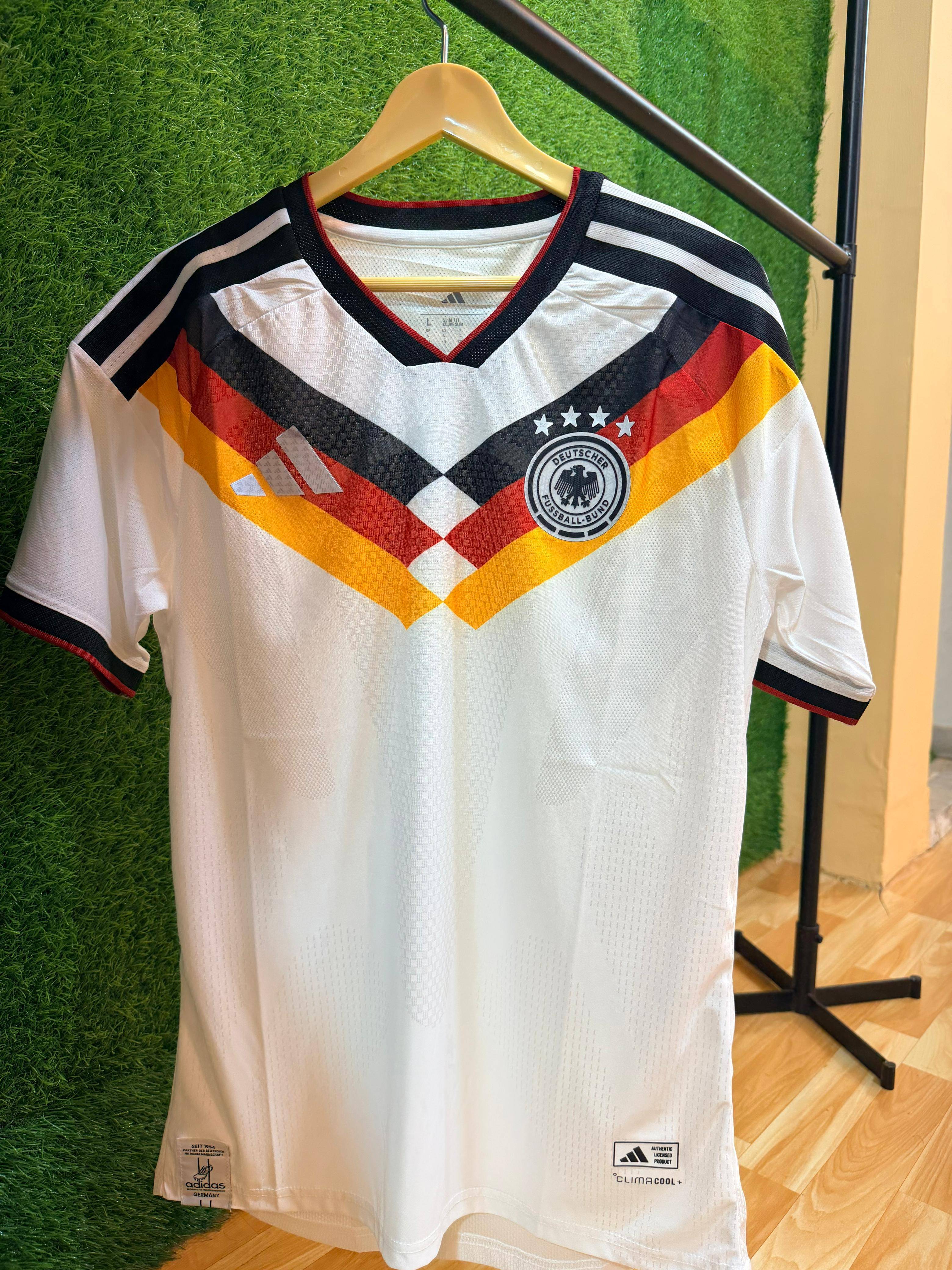Authentic Germany National Football Team Jersey made from lightweight fabric, showcasing team colors and emblem, available in