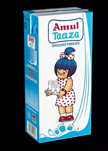 Carton of Amul Taaza Homogenised Toned Milk, showcasing the fresh and pure liquid, ideal for daily consumption, available in 