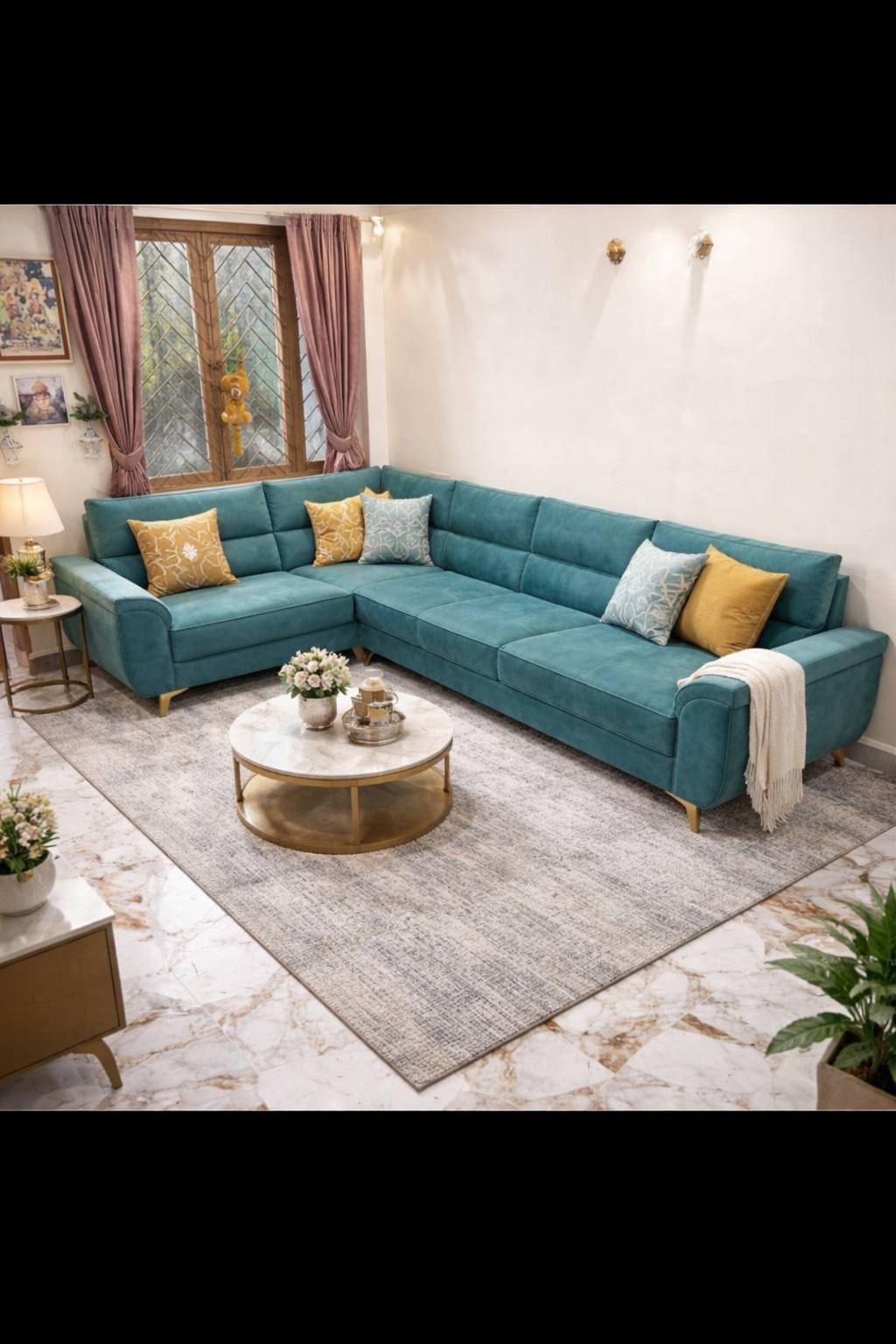 WOODORA - Furniture/Turquoise L-Shaped Sectional Sofa in Surat in SURAT