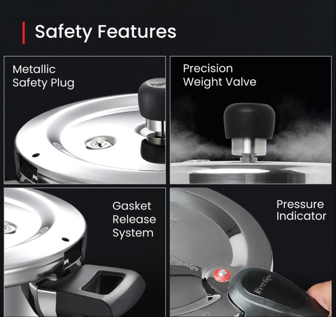 Prestige Tri-Ply Pressure Cooker featuring a spill-proof Svachh lid, ideal for efficient cooking in Mangalore. - Image 2