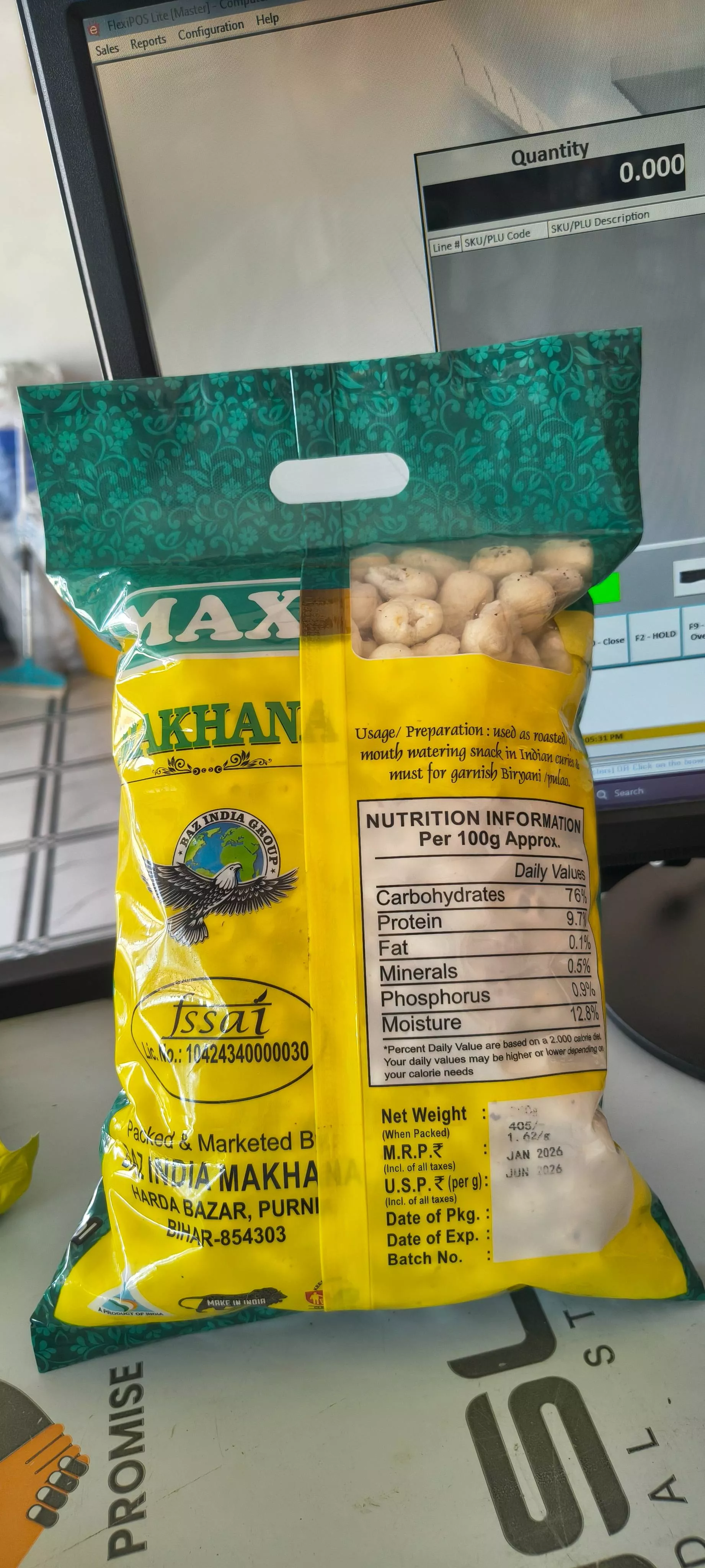 Crunchy Max New Edition Makhana snack made from premium lotus seeds, displayed in a bowl with a rustic background in Sampla. - Image 1