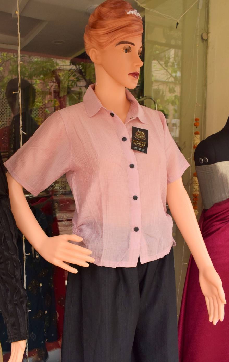 Soft pastel pink button-down shirt designed for women, featuring a relaxed fit, available at SHEETESH SONI in Gorakhpurmp. - Image 2