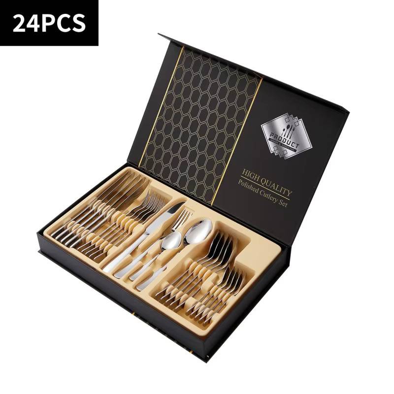 Elegant 24 Piece Cutlery Set made from high-quality stainless steel, featuring polished finish, perfect for dining in Aligarh - Image 1