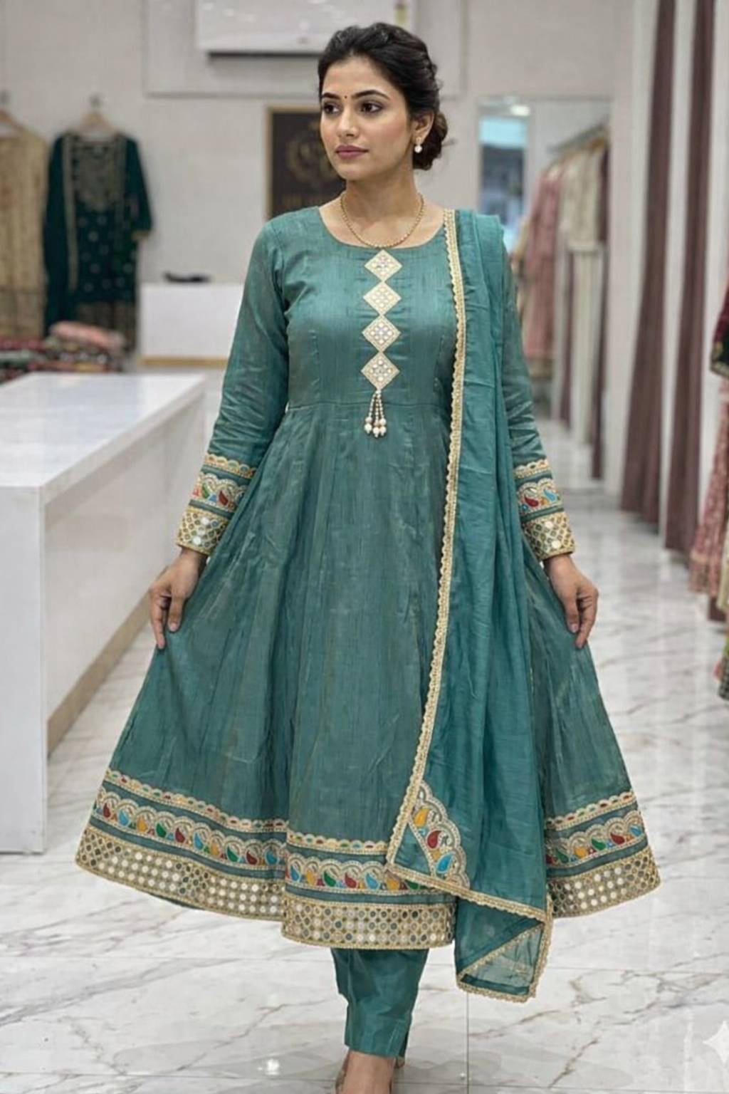 Elegant Anarkali kurti with a flattering flare design in Baloda Bazar, perfect for festive occasions, from Milan Ladies Wear.