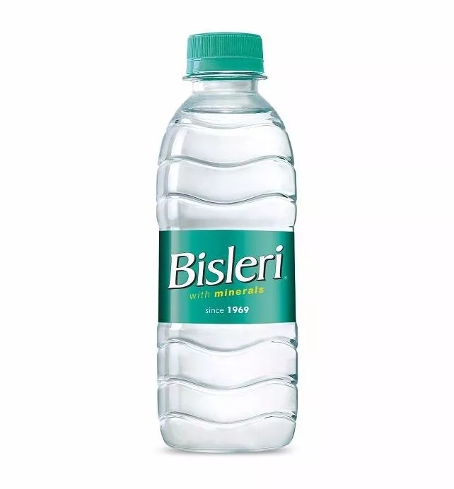 Bisleri Mineral Water bottle with label showing pure hydration benefits, prominently displayed against a clean background in 