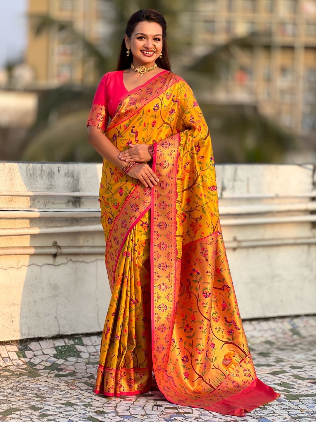 Elegant Allover Tishu Paithani fabric in vibrant colors, showcasing intricate designs, available at KALANSHUK in YEOLA. - Image 2