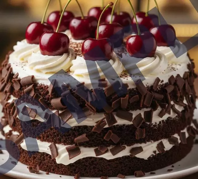 Delicious Black Forest Cake featuring rich chocolate layers and creamy frosting, available at RAJ KUMAR in BABAIN.