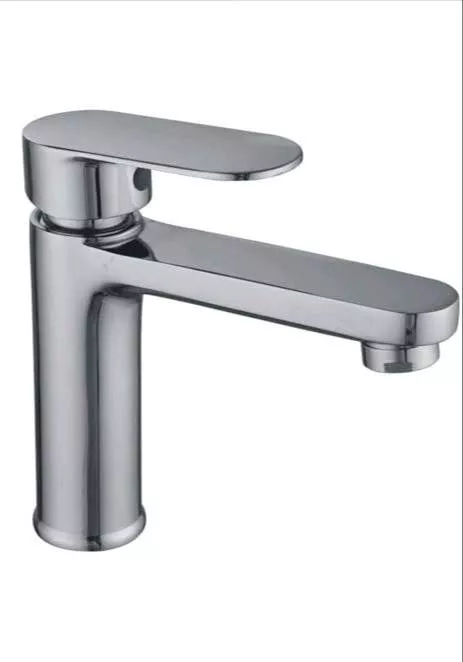 Sleek modern chrome finish basin tap designed for contemporary bathrooms, featuring a shiny finish and elegant curves, availa