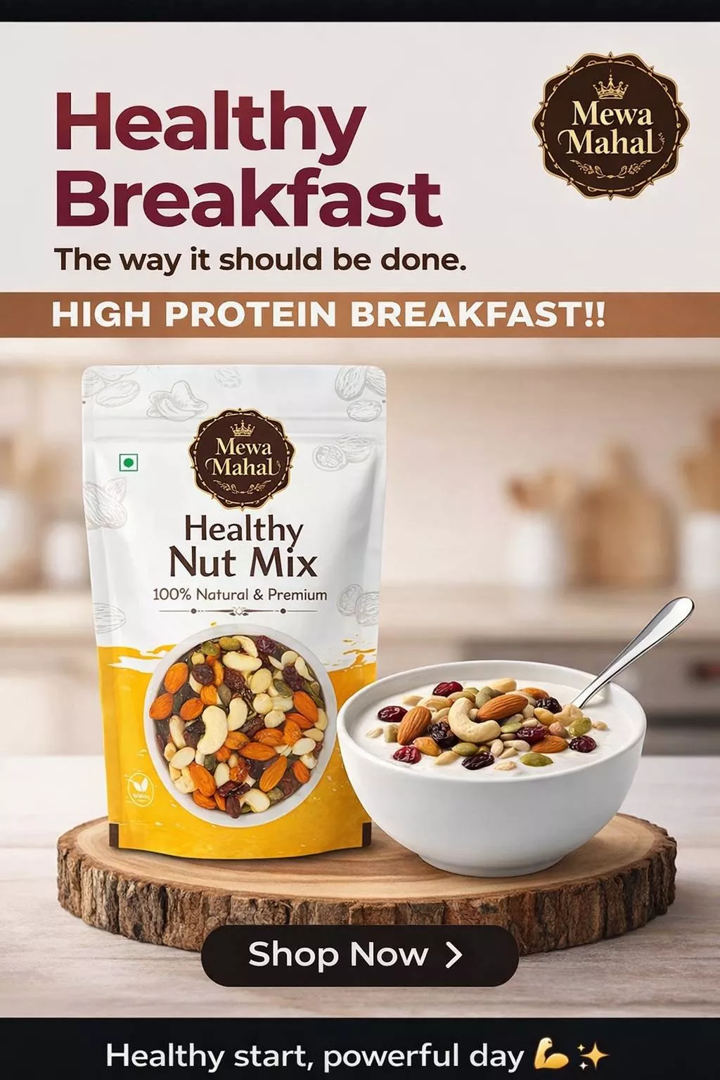 Mewa Mahal Healthy Nut Mix featuring a blend of nuts and seeds in a bowl, showcasing its natural texture and quality in Delhi