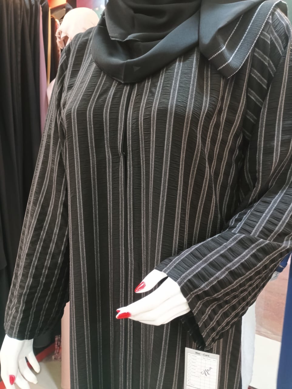 Casual Black Abaya with Silver Stripes displayed in Mangalore