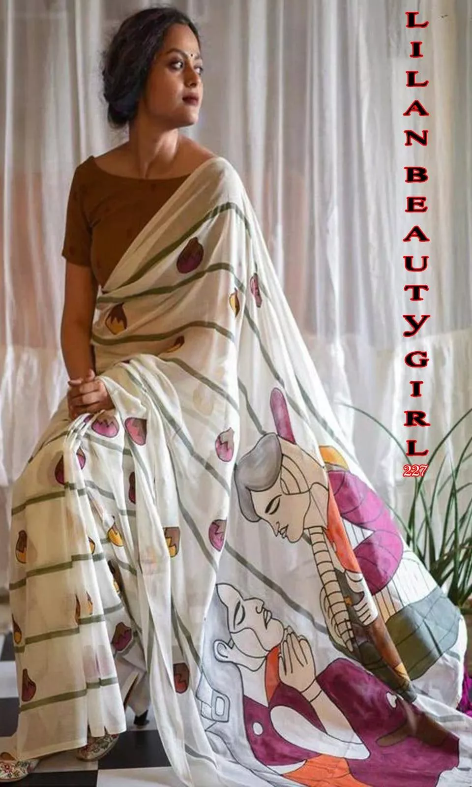 Elegant art-inspired Lilan Beauty Girls Sari Cotton in vibrant colors, available at THE FABRIC STORY in Raigad, showcasing tr