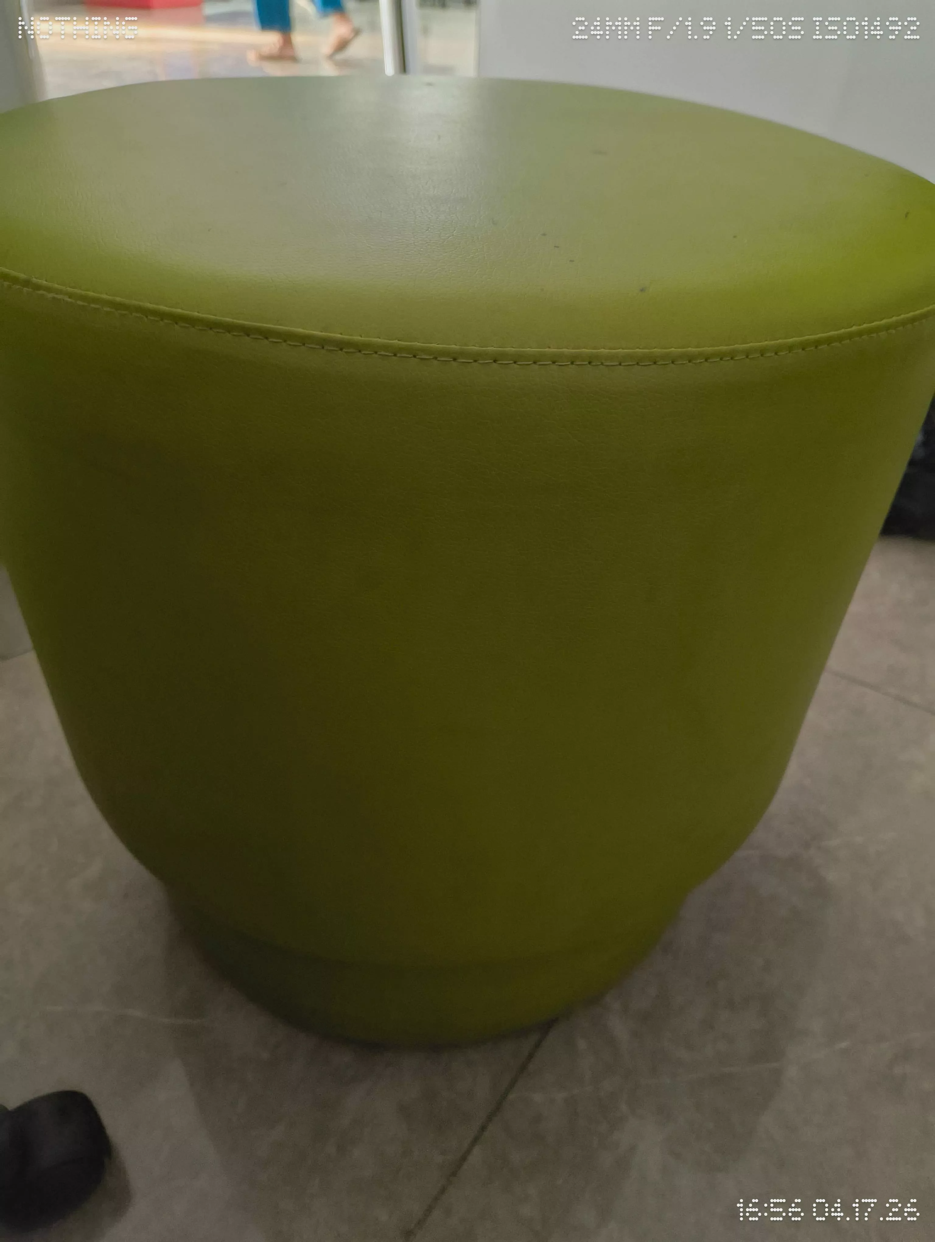 Comfortable round Furniture/Green Leatherette Ottoman in Vijayawada, featuring durable green leatherette upholstery, ideal fo