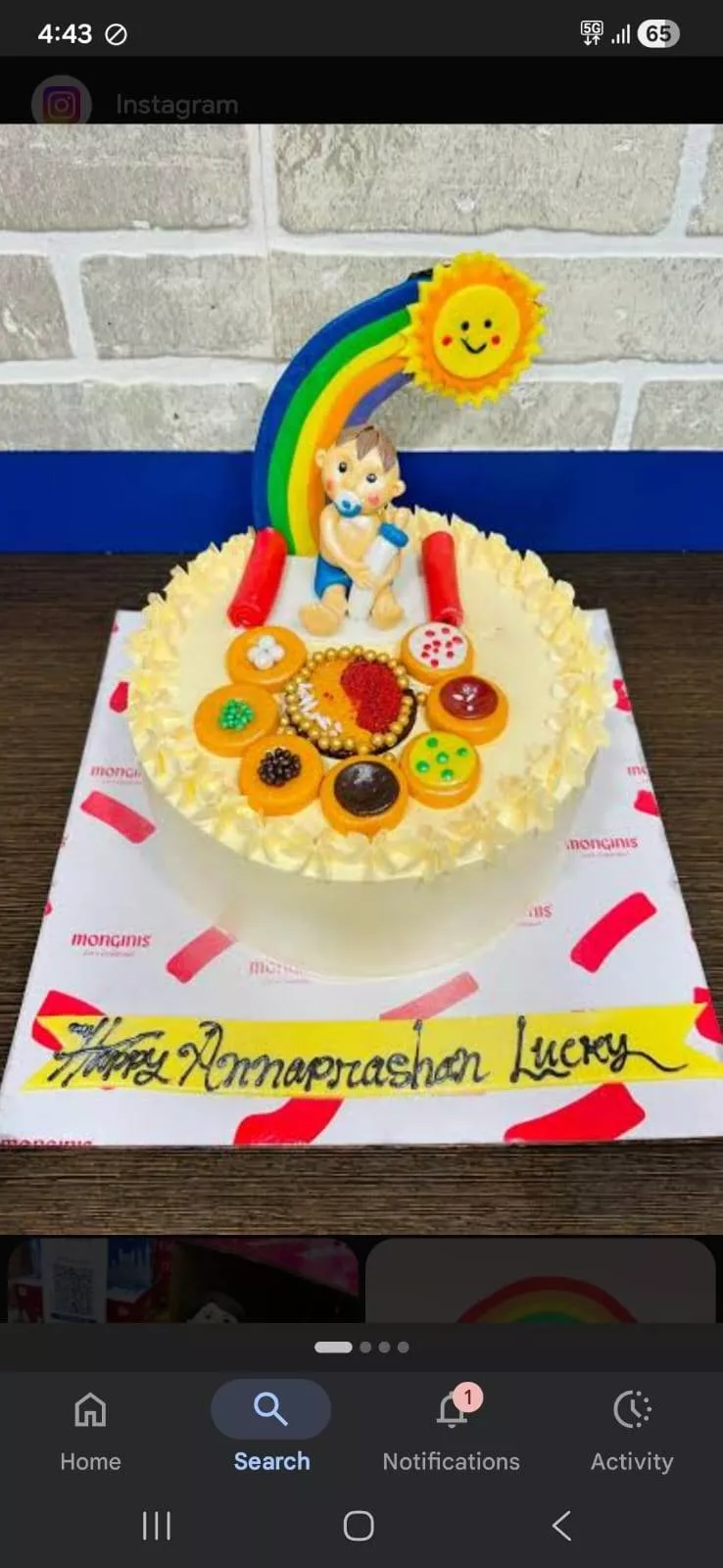 Monginis Marachiya Classic Butterscotch 2kg cake, a rich and creamy dessert perfect for children, displayed in a bakery in Mi