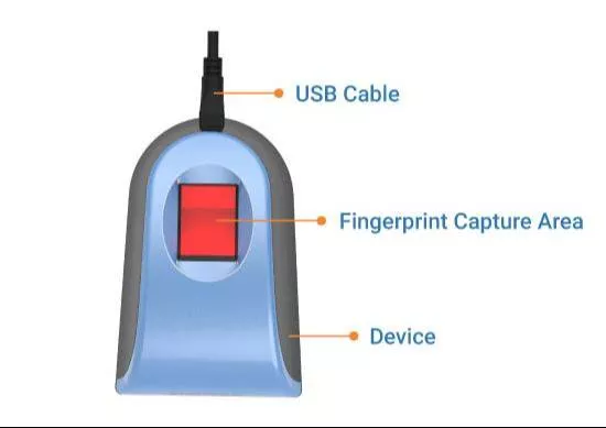 L1 Fingerprint Scanner Mantra MFS110 showing optical sensor and compact design, ideal for secure scanning in MALDA. - Image 1