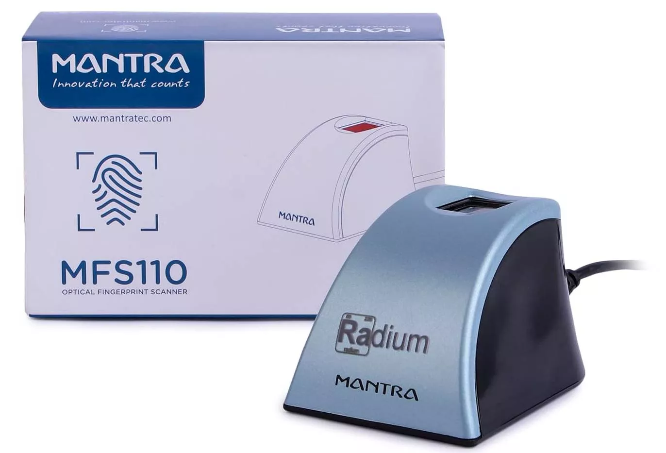 L1 Fingerprint Scanner Mantra MFS110 showing optical sensor and compact design, ideal for secure scanning in MALDA. - Image 2
