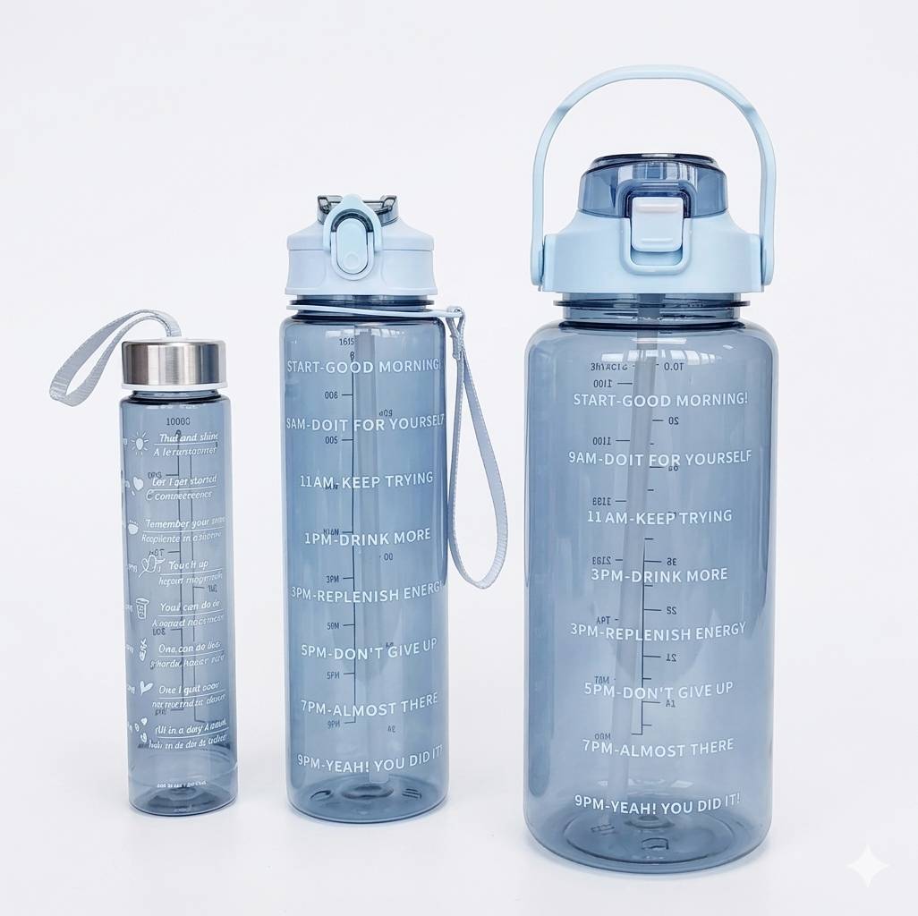 Motivational Water Bottle Set showcasing time markers and quotes in Amritsar