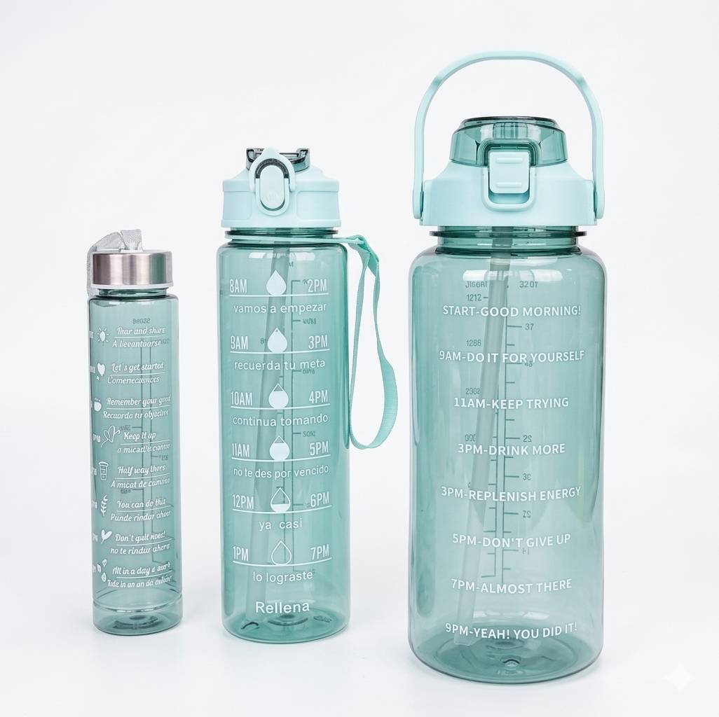 Motivational Water Bottle Set showcasing time markers and quotes in Amritsar