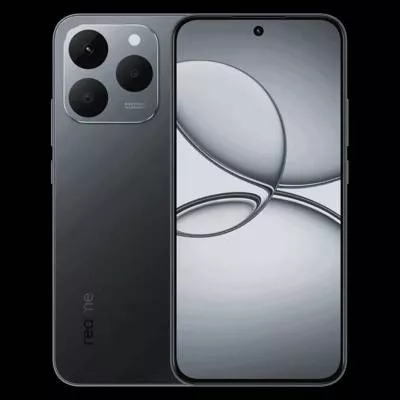 Realme 15T 5G smartphone in Suit Titanium color with 8GB RAM and 256GB storage, showcasing its sleek design and features in D