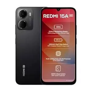 Redmi 15A 5G smartphone in Ace Black with 6GB RAM and 128GB storage displayed against a neutral background in Dharmapuri