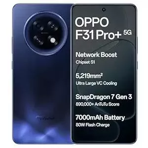 Oppo F31 Pro Plus 5G in Gemstone Blue with 8GB RAM and 256GB storage, showcasing its sleek design and advanced features, avai