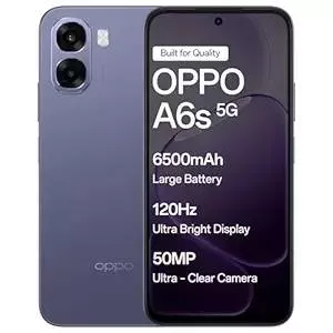 Oppo A6S 5G smartphone in Plum Purple color with 6GB RAM and 128GB storage, showcasing its sleek design and vibrant display i