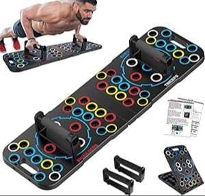 Timefit Multi Push Up Board designed for versatile workouts, showcasing different hand placements for targeted exercises in M
