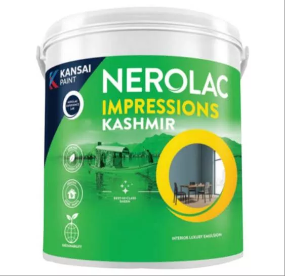 Nerolac Impressions Kashmir Interior Luxury Emulsion paint can, showcasing a premium finish, available in Kahnuwan.
