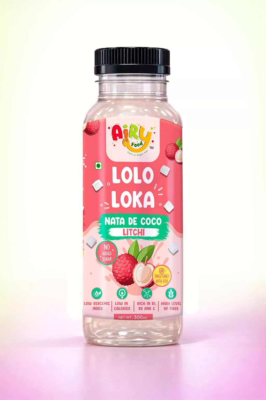 Lolo Loka Nata de Coco Litchi Drink in Hyderabad — a refreshing beverage featuring chewy nata de coco with litchi flavor, ser