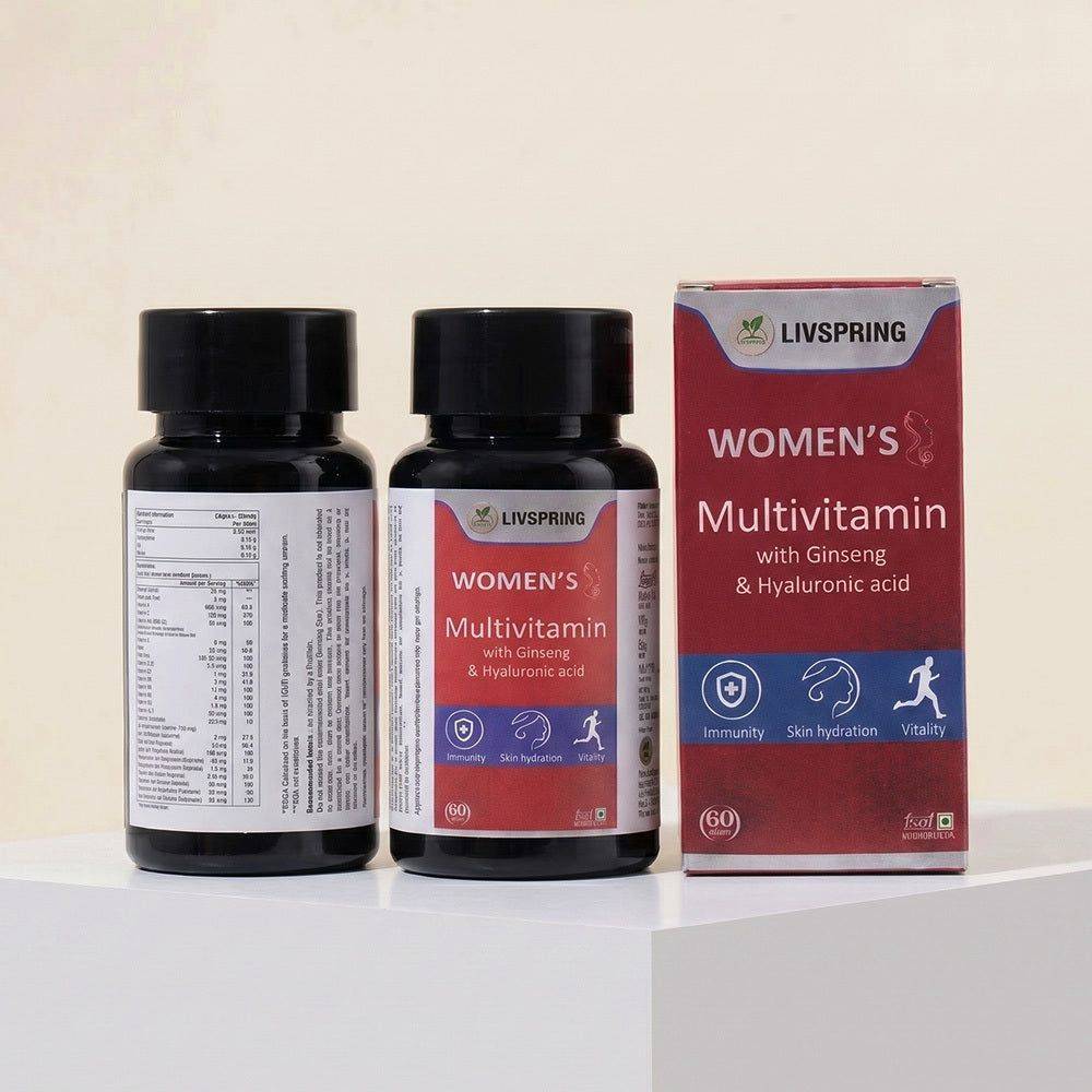 Livspring Women's Multivitamin with Ginseng and Hyaluronic Acid in New Delhi — essential health supplement for women - Image 1