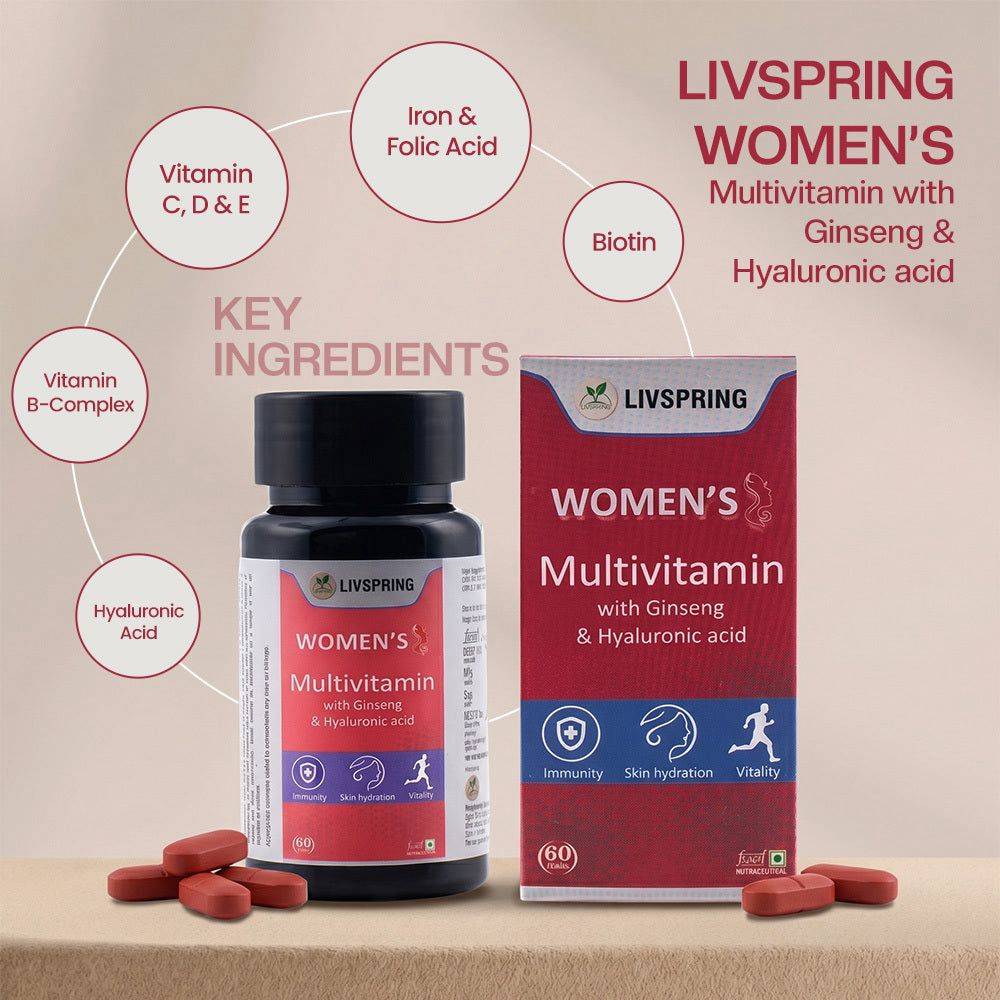 Livspring Women's Multivitamin with Ginseng and Hyaluronic Acid in New Delhi — essential health supplement for women - Image 3