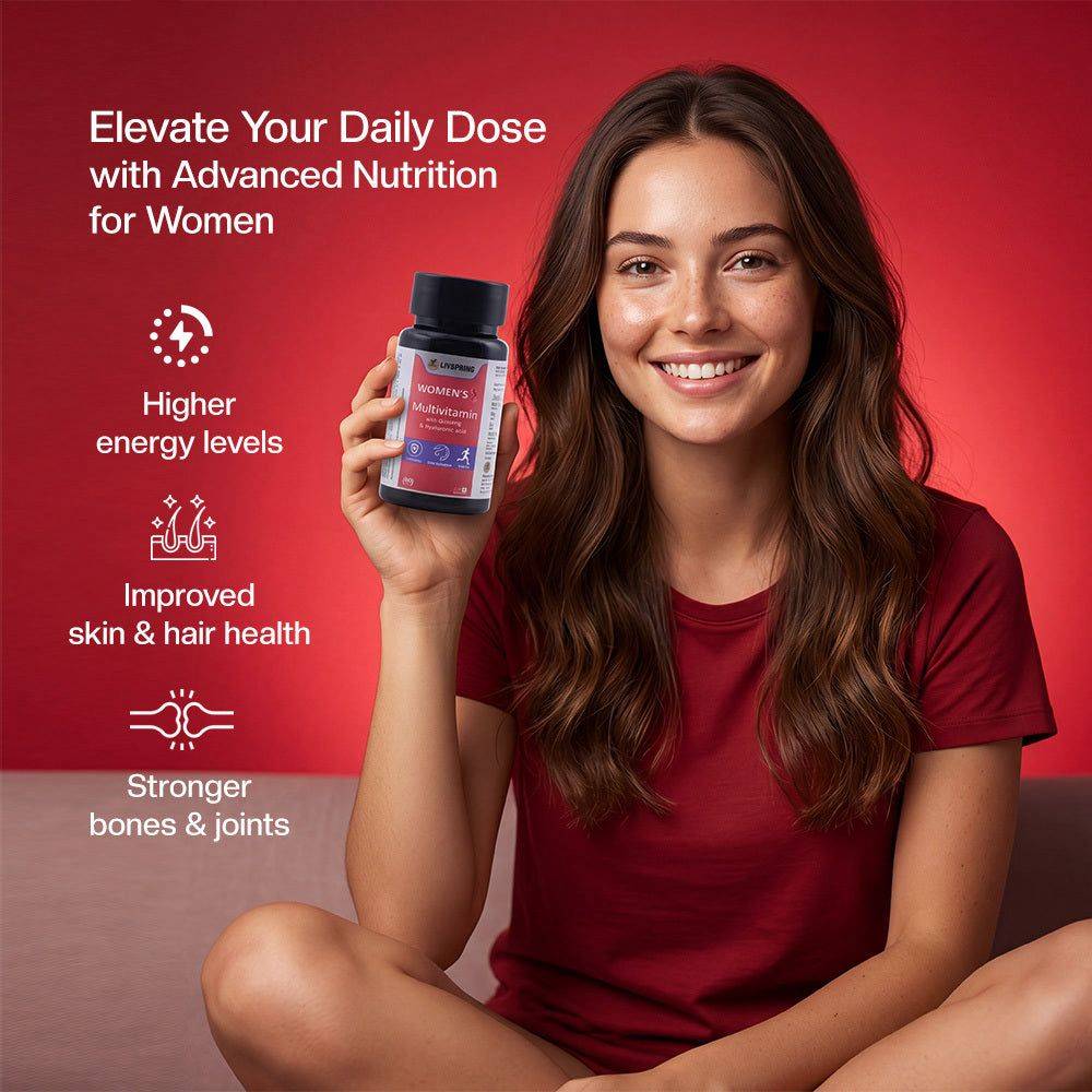 Livspring Women's Multivitamin with Ginseng and Hyaluronic Acid in New Delhi — essential health supplement for women - Image 4