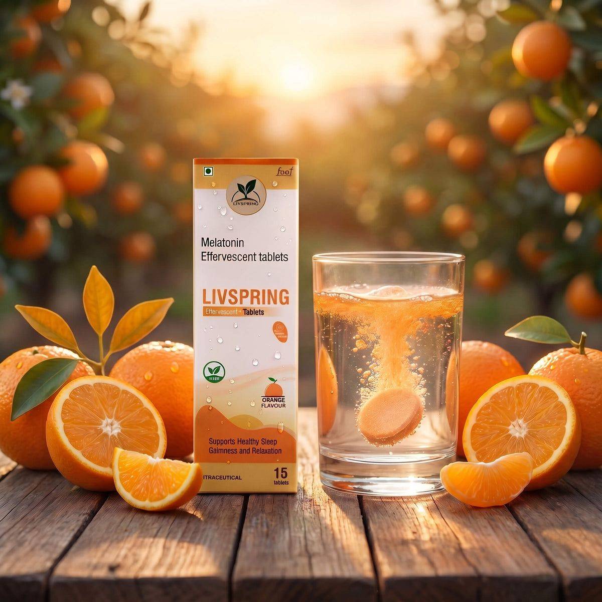 Effervescent LivSpring Melatonin Tablets designed for promoting healthy sleep, featuring ashwagandha, available in New Delhi. - Image 2