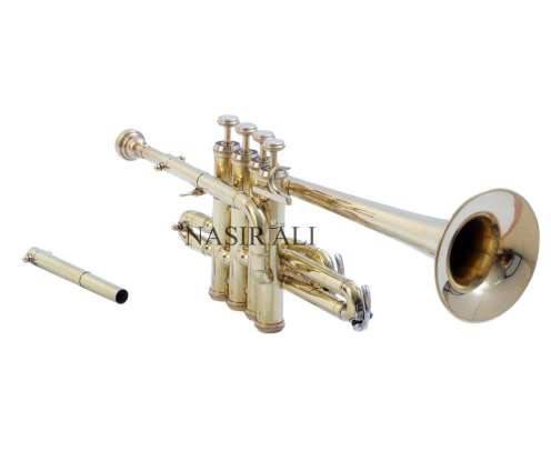 High-quality Piccolo Trumpet Brass with a shiny finish, showcasing its valves and mouthpiece, located in Meerut.