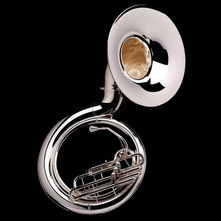 Brass Sousaphone with shiny finish and large bell, showcasing its unique design and musical features, available at MELODY MAK