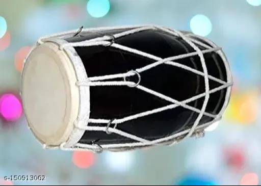 Rope Dholak percussion instrument featuring a sturdy design and vibrant colors, displayed in a music shop in Meerut.